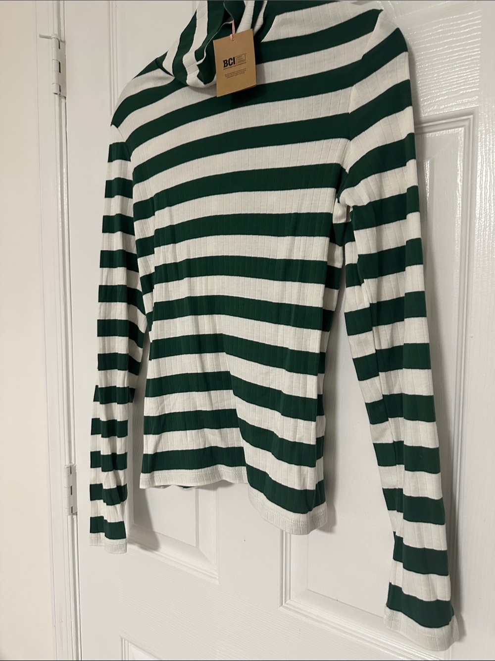 Boden Ribbed Turtleneck, Green White, US 12, NWT